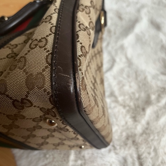 GUCCI Monogram Vintage Web Medium Boston Bag with Brown Leather - Picture 10 of 16